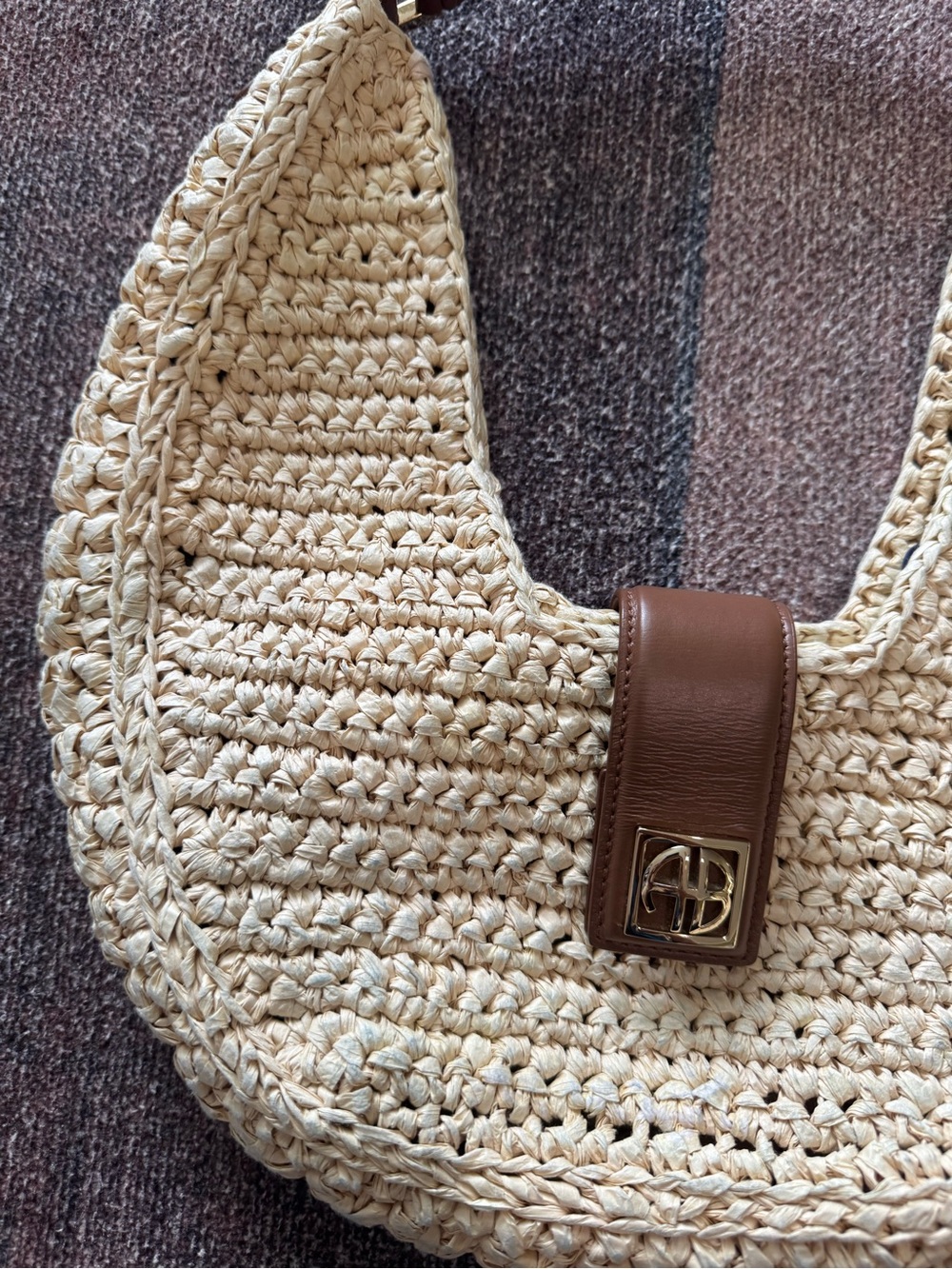 ANINE BING women's lou bag in natural with cognac - Picture 6 of 6